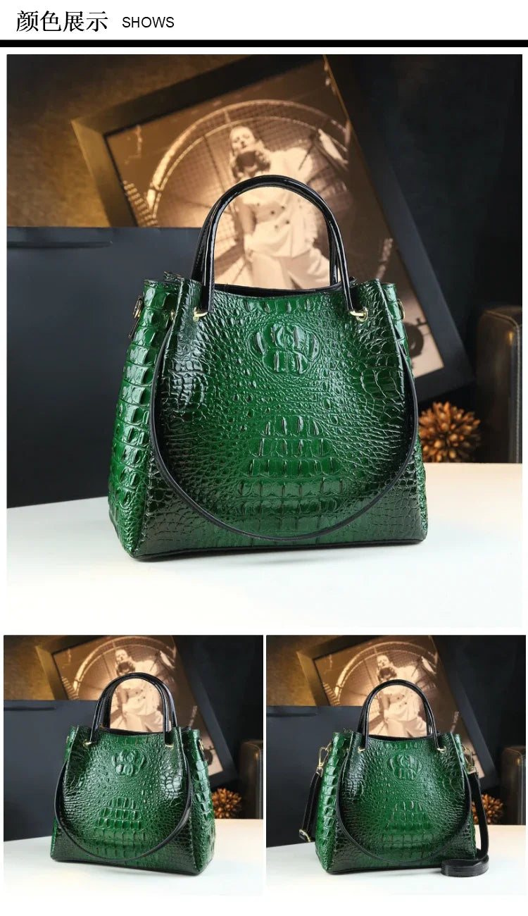 Luyo Luxury Glossy Crocodile Pattern Bucket Bag – Women’s Structured Shoulder Tote & Crossbody