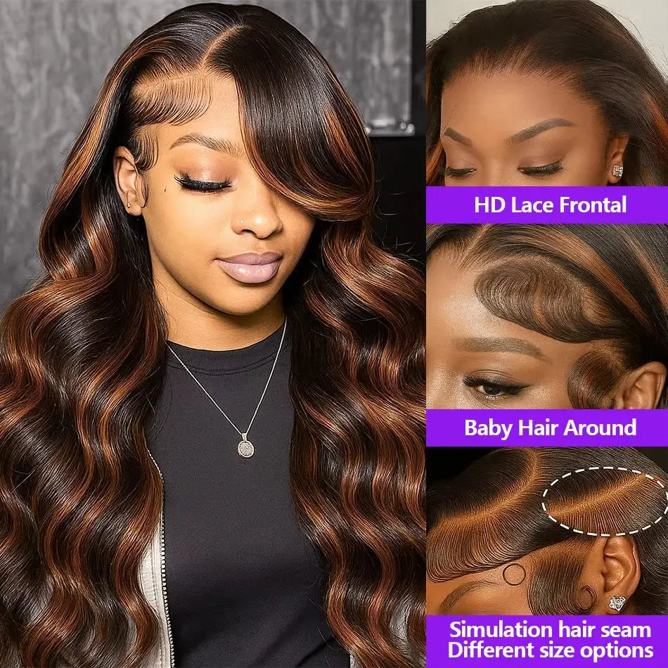 Body Wave HD Lace Front Human Hair Wigs Brazilian FB/30 Ombre Highlight Brown Colored 13x6 Lace FullFrontal Wig Human Hair JNi3 shop