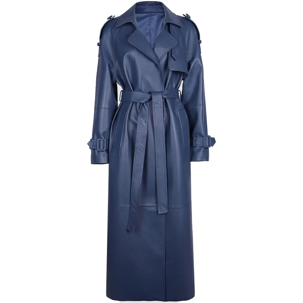 Women's Real Leather Trench Coat Long High Quality Windbreak Oversized JNi3 shop