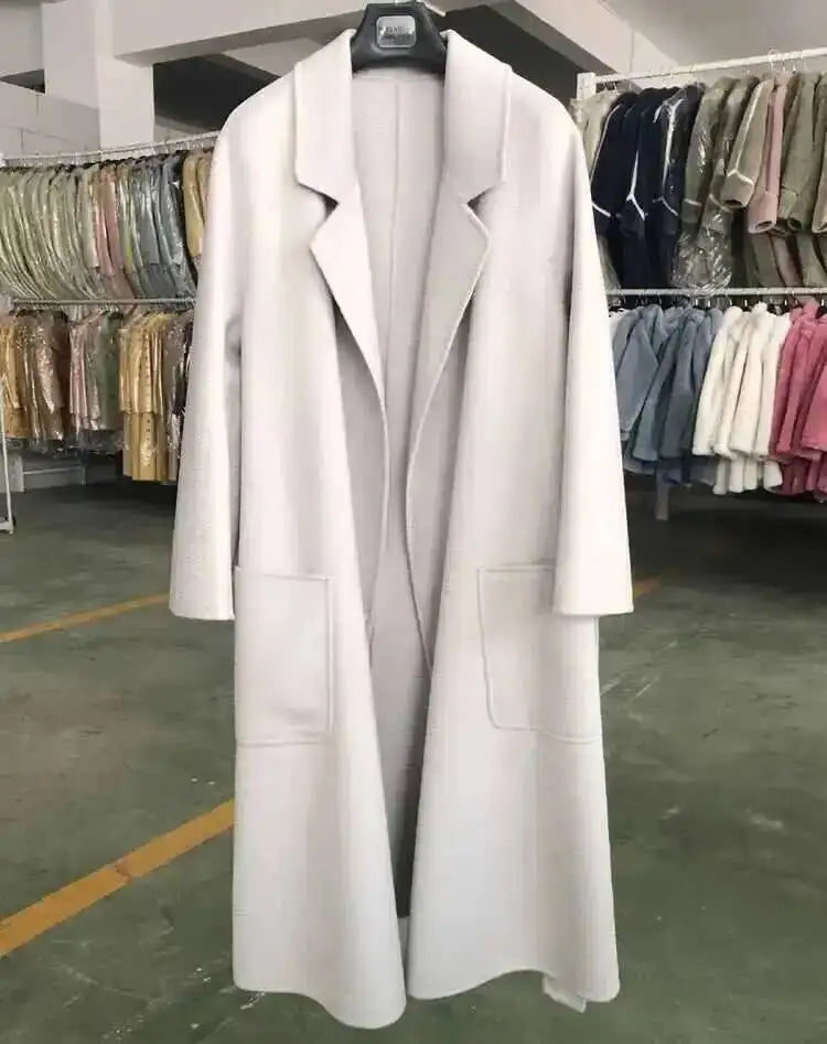 LANMREM 2025 High-End Water Ripple Double-Sided Wool Coat | Long Robe-Style