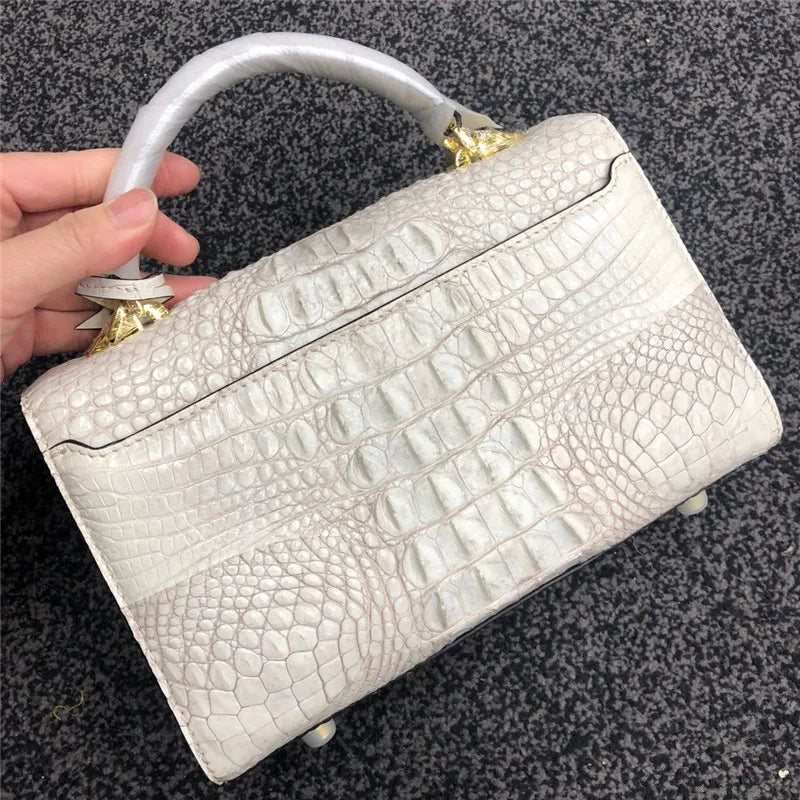 Genuine Alligator Skin Key Lock Closure Lady Small Green Handbag Authentic Crocodile Leather Women Flap Purse Cross Shoulder Bag
