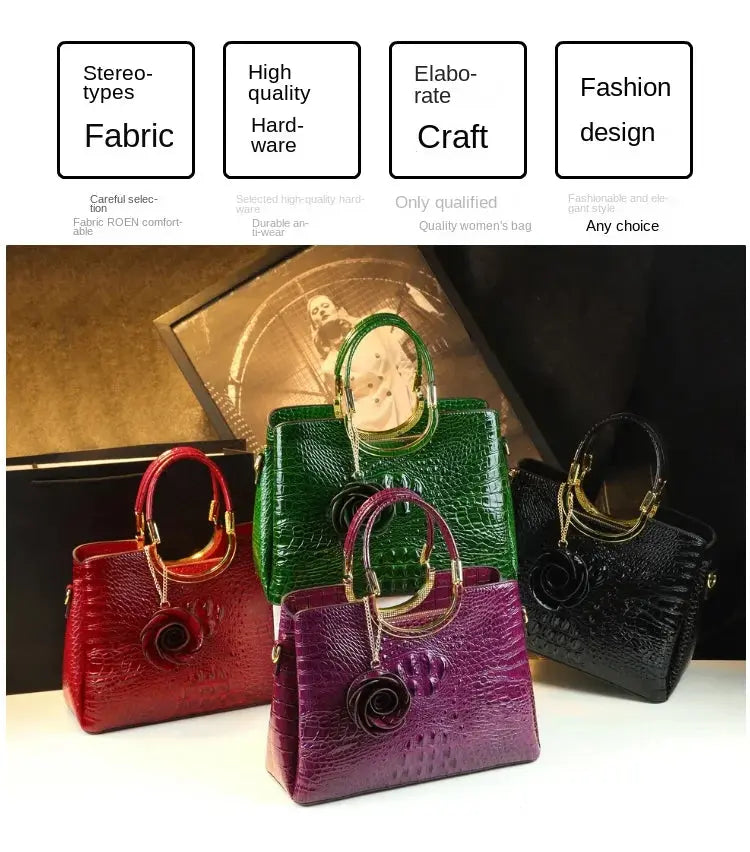 Genuine Leather Women's Handbags Crocodile Pattern Lady Flower Tassel Shoulder Messenger Bag Fashion Wedding Top Handle Bags JNi3 shop
