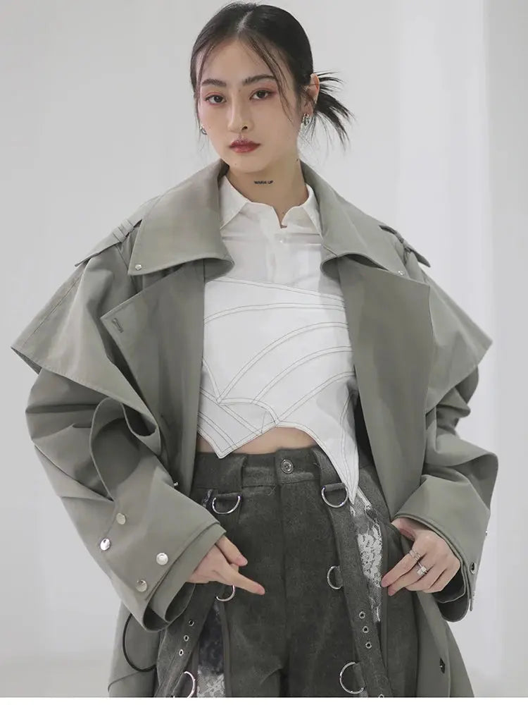 Mauroicardi Spring Long Oversized Elegant Ruffled Trench Coat for Women Double Breasted Luxury Designer Overcoat Runway Fashion JNi3 shop