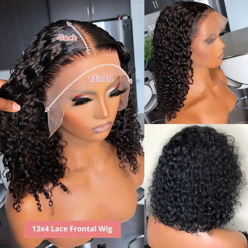 13x6 Short Curly Bob Deep Water Wave Lace Frontal Wigs 7x5 Glueless Wig 100% Human Hair Wig 250% Density 12 14 Inch For Women JNi3 shop