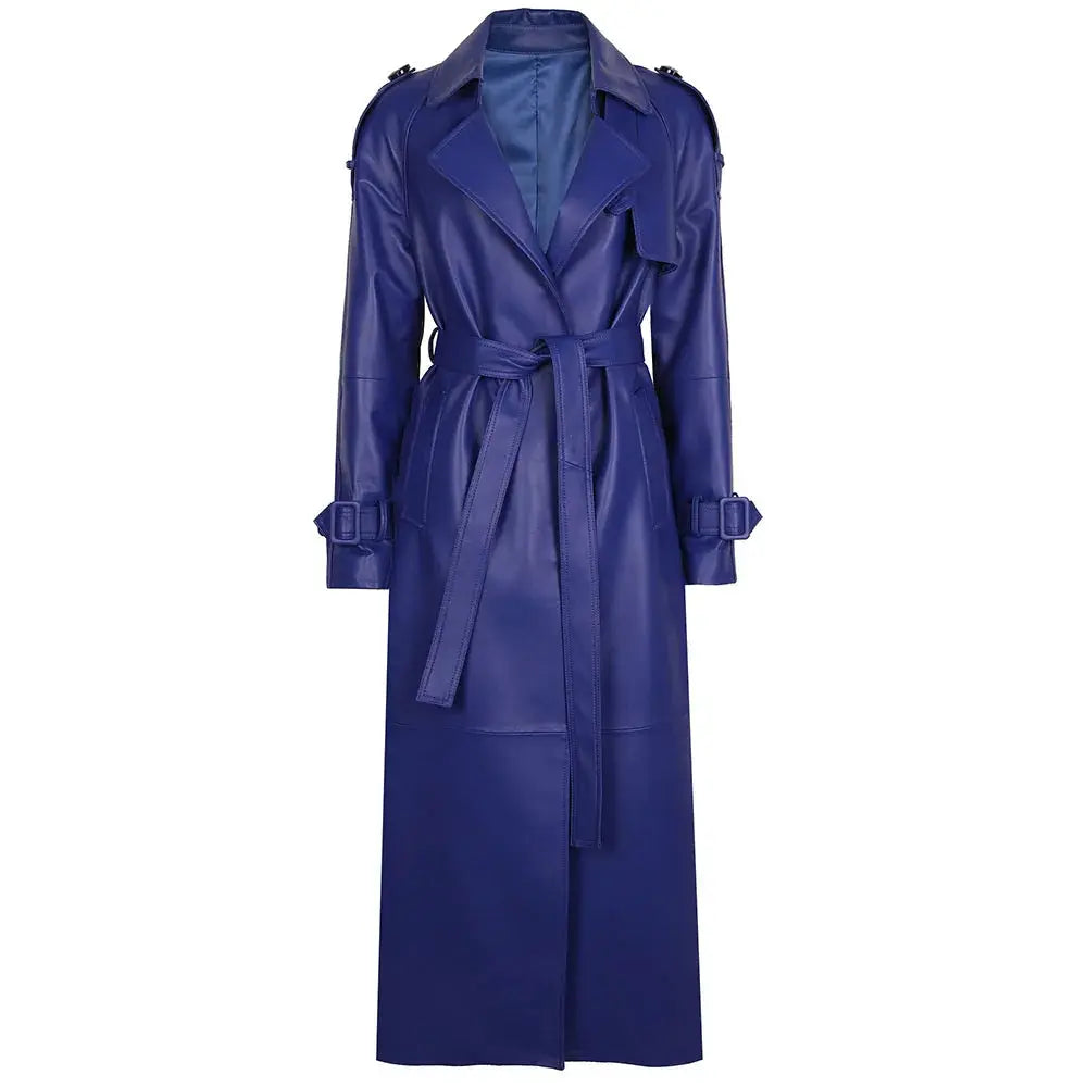 Women's Real Leather Trench Coat Long High Quality Windbreak Oversized JNi3 shop