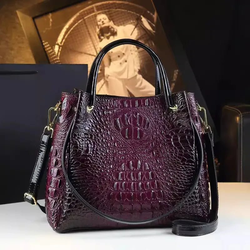 Luyo Luxury Glossy Crocodile Pattern Bucket Bag – Women’s Structured Shoulder Tote & Crossbody