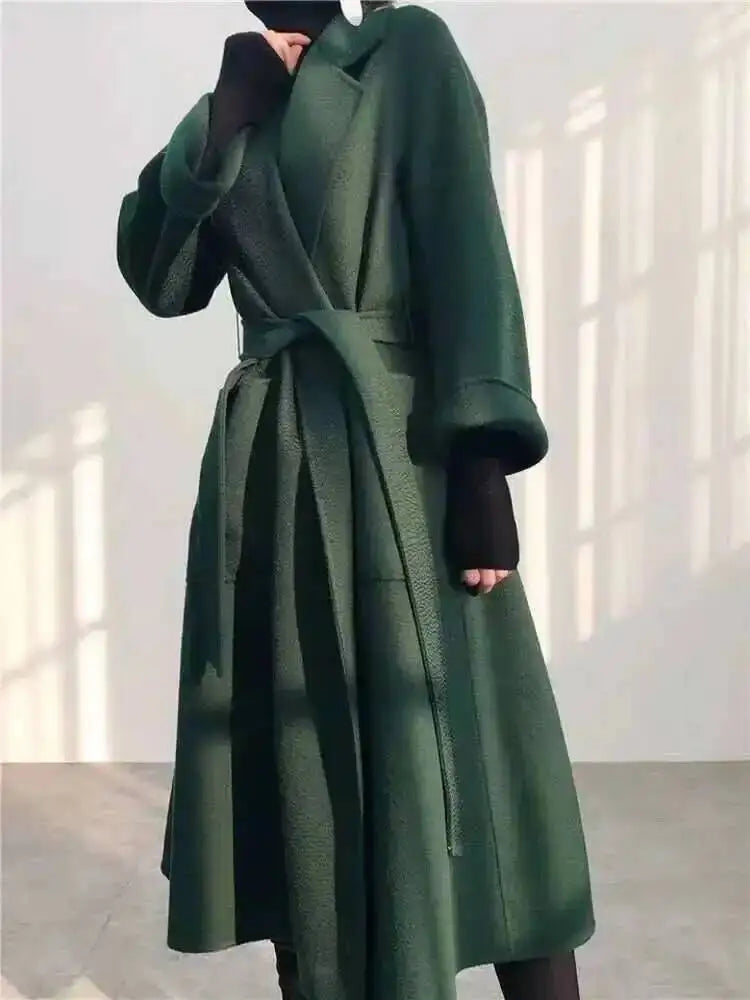 LANMREM 2025 High-End Water Ripple Double-Sided Wool Coat | Long Robe-Style
