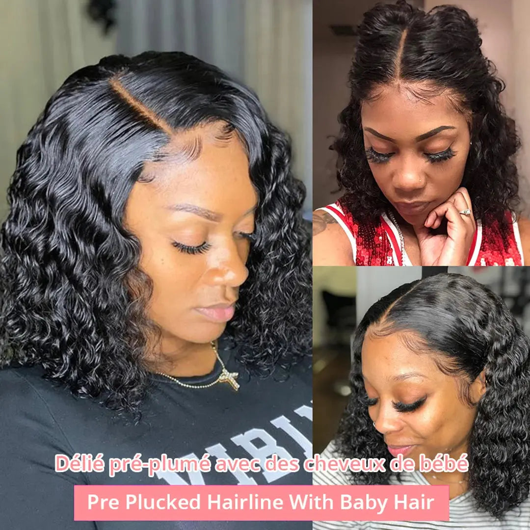 13x6 Short Curly Bob Deep Water Wave Lace Frontal Wigs 7x5 Glueless Wig 100% Human Hair Wig 250% Density 12 14 Inch For Women JNi3 shop