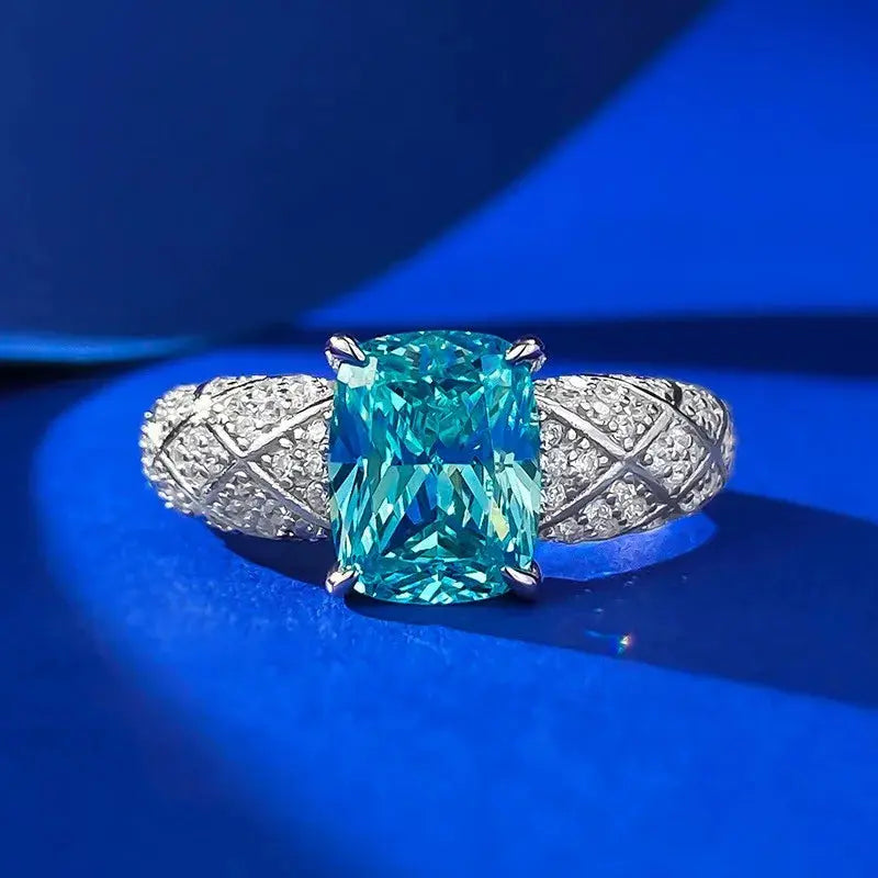 7*9MM Radiant Cut Paraiba Tourmaline Gemstone Luxury Ring For Women 100% 925 Sterling Silver Wedding Party Fine Jewelry JNi3 shop