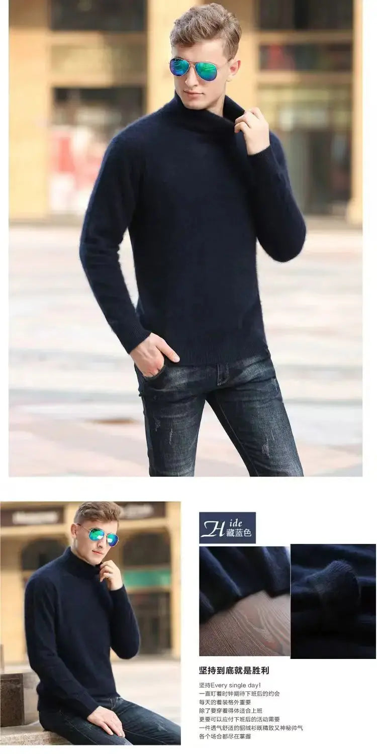 100% Male Mink Cashmere Sweater Solid Color Turtleneck Thick Autumn And Winter Loose Large Size Turtleneck Wool Bottoming Shirt JNi3 shop