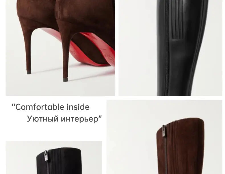 Ods Luxury Designer Sexy Pointed Toe Pole Knee High Brown Black Leather Red Sole Botas Mujer Boots For Women 8 10cm Big JNi3 shop