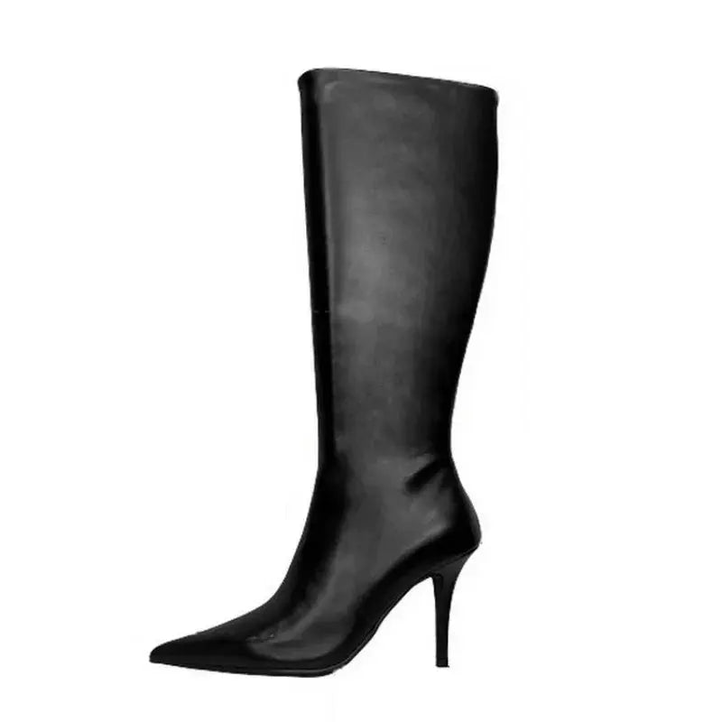2025 Autumn And Winter New European Pointed High Boots Female Slim Heel Slim Side Zipper Motorcycle Boots High Heel Boots JNi3 shop