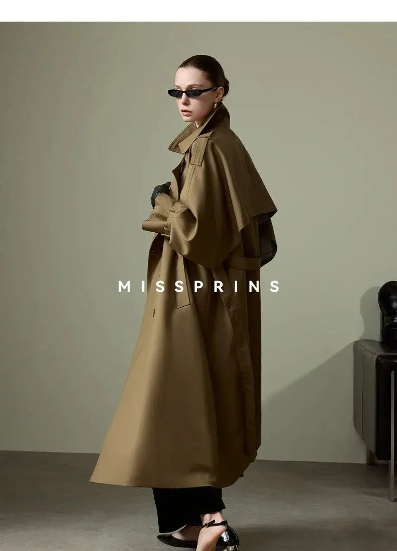 Lautaro Spring Autumn Long Khaki Trench Coat for Women Belt Double Breasted Chic Luxury Designer European Fashion Clothes 2025 JNi3 shop