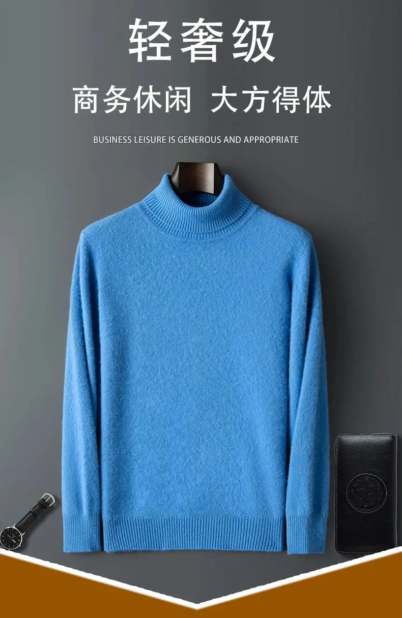 100% Male Mink Cashmere Sweater Solid Color Turtleneck Thick Autumn And Winter Loose Large Size Turtleneck Wool Bottoming Shirt JNi3 shop