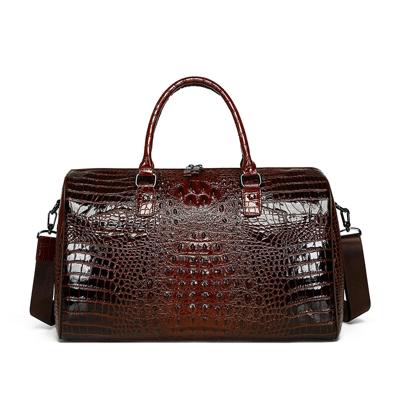 Men’s Luxury Crocodile Pattern Travel Duffel – Large Capacity Glossy Alligator Embossed Weekender & Business Luggage