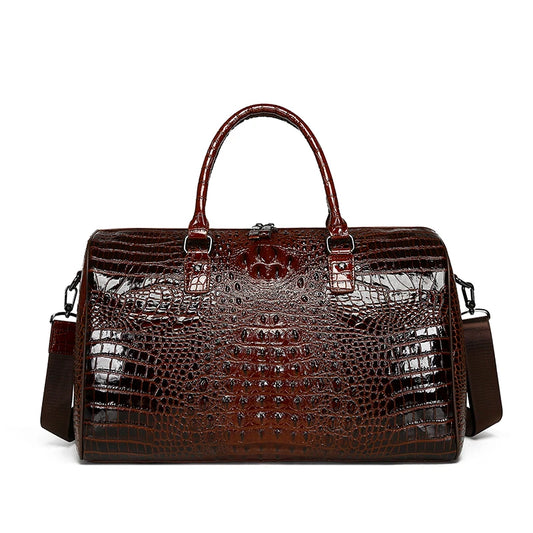 Men’s Luxury Crocodile Pattern Travel Duffel – Large Capacity Glossy Alligator Embossed Weekender & Business Luggage
