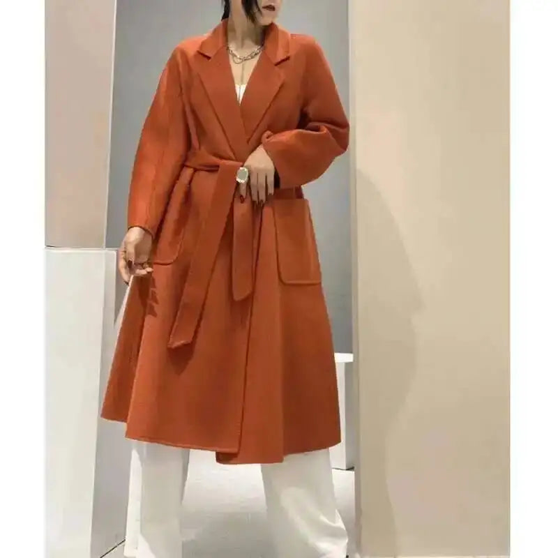 LANMREM 2025 High-End Water Ripple Double-Sided Wool Coat | Long Robe-Style