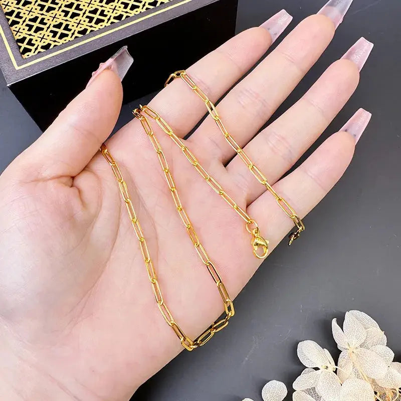 Luxury 24K 9999 Pure Gold real gold Women's Geometric Ring Necklace Light Luxury Chain JNi3 shop