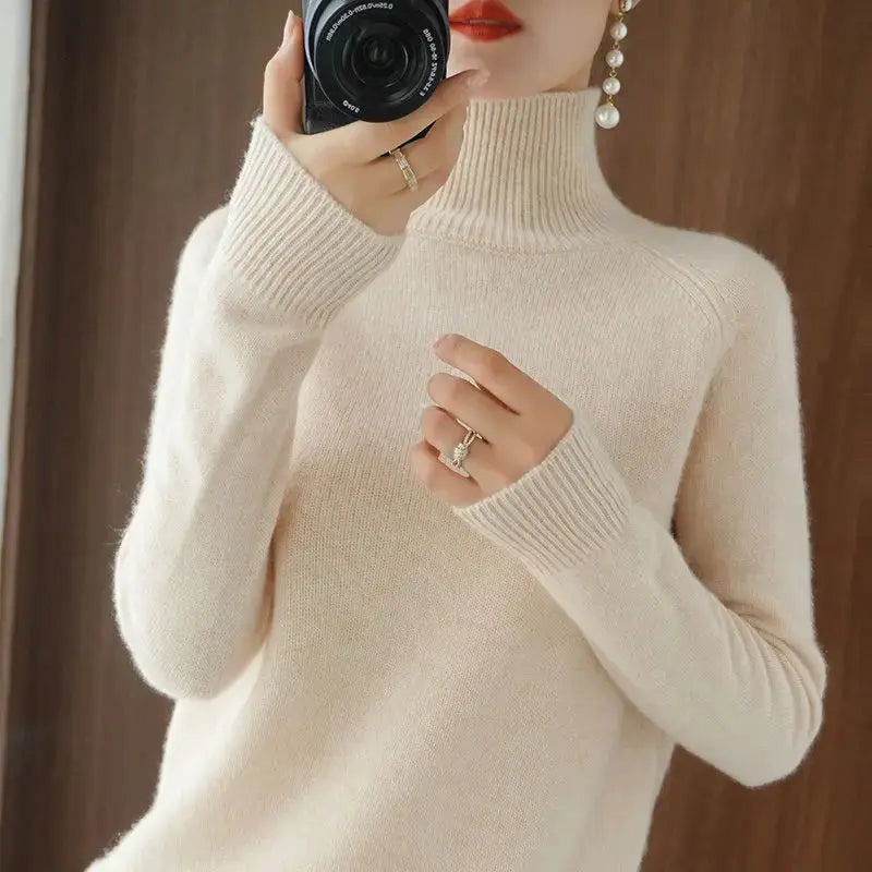 Turtleneck Pullover Fall/winter Cashmere Sweater Women Pure Color Casual Long-sleeved Loose Pullover Bottoming Women's JNi3 shop