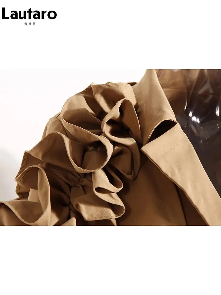 Lautaro Spring Autumn Long Black Khaki Trench Coat for Women Belt Elegant Chic Stylish Luxury Designer Clothes Runway Fashion JNi3 shop