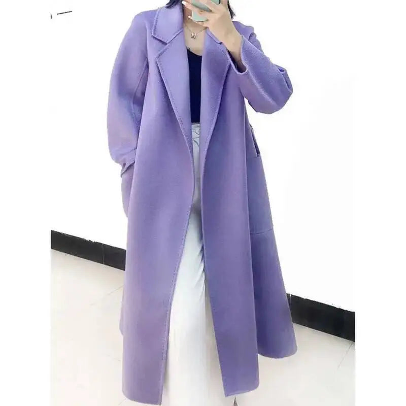 LANMREM 2025 High-End Water Ripple Double-Sided Wool Coat | Long Robe-Style
