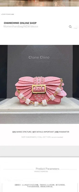 Pearl Rivets Wings Women Bag Genuine Leather Trendy Handbags Lady Small Square Shoulder Messenger Sequin Bags