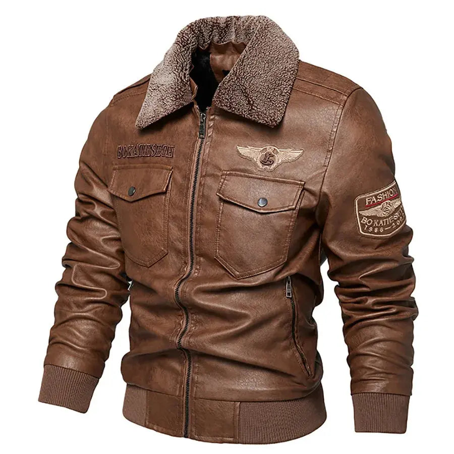 Fleece Fur Collar Windbreaker Coat Male Pu Jacket Men Thick Warm Cashmere Military Bomber Tactical Leather Jackets Mens Outwear JNi3 shop