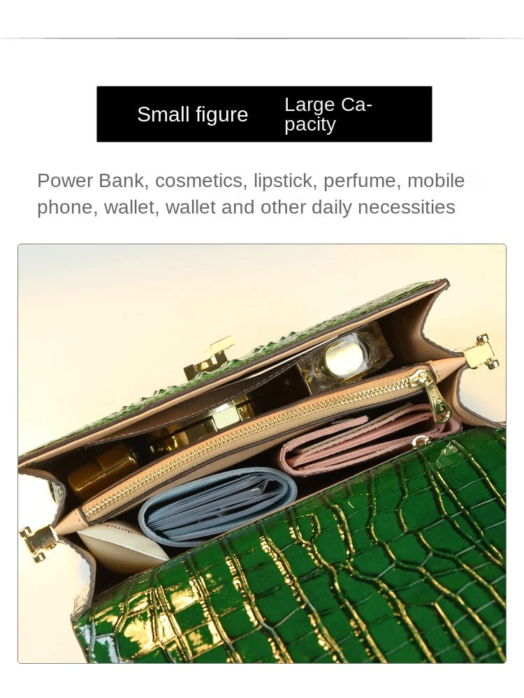 Genuine Leather Shoulder Crossbody Bag Crocodile Small Hard Square Portable Messenger Bags