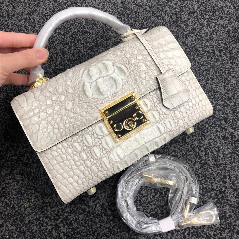 Genuine Alligator Skin Key Lock Closure Lady Small Green Handbag Authentic Crocodile Leather Women Flap Purse Cross Shoulder Bag