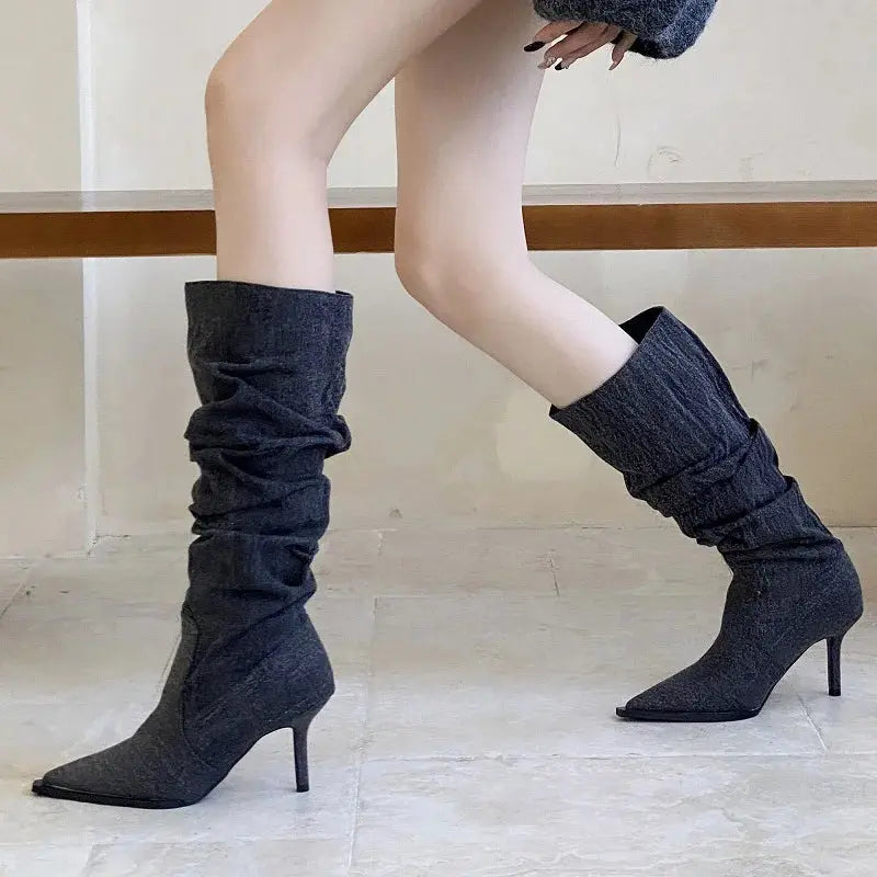Eilyken New Sexy Thin Heels Pointed Toe Women Knee High Boots Autumn Winter Shoes 2026 High Quality Denim Zapatos Mujer JNi3 shop