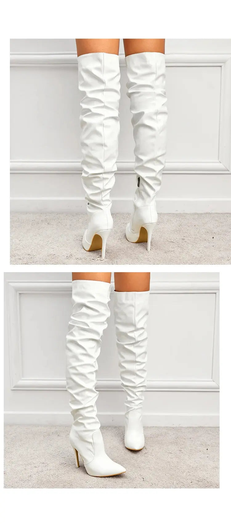 Eilyken Red Women Over The Knee Boots High Heels Patent Leather Solid Pointed Toe Stiletto Side Zipper Sapatos Femininos JNi3 shop