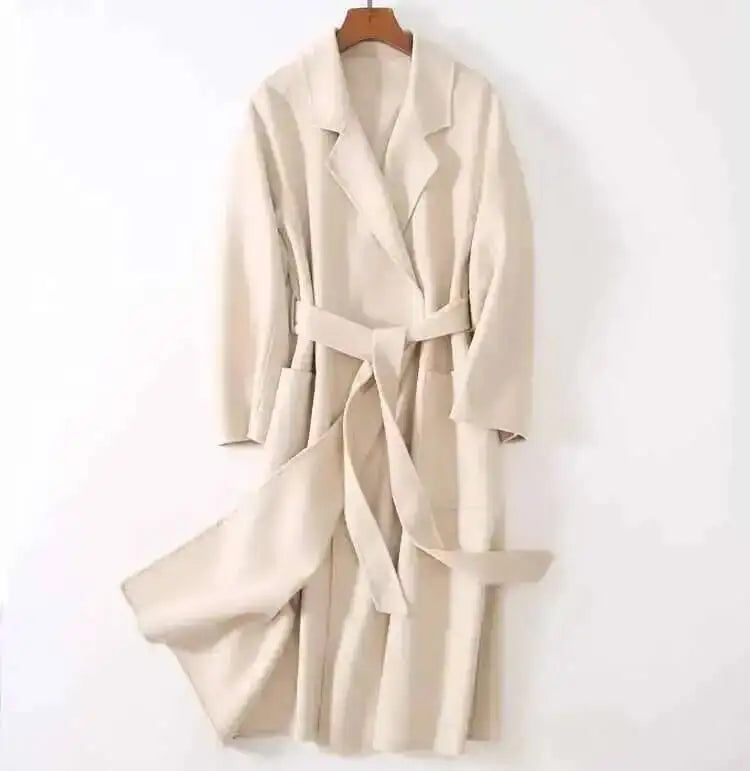 LANMREM 2025 High-End Water Ripple Double-Sided Wool Coat | Long Robe-Style