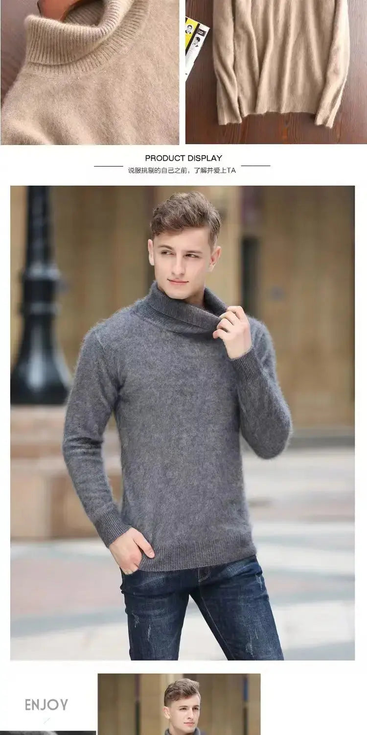 100% Male Mink Cashmere Sweater Solid Color Turtleneck Thick Autumn And Winter Loose Large Size Turtleneck Wool Bottoming Shirt JNi3 shop