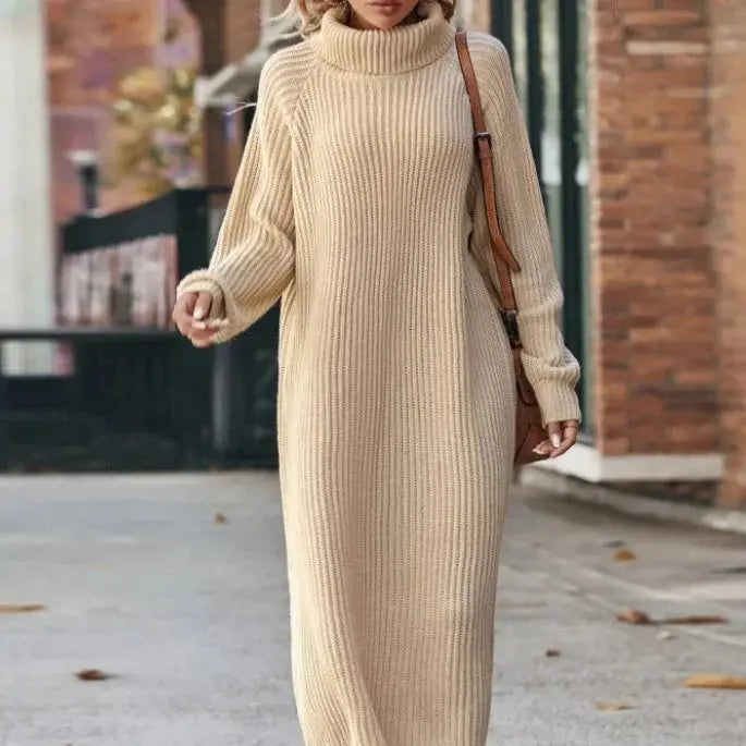 Winter New Women's Fashion Temperament Elegant Slim Fit Coat Long Woolen Dress Loose Casual High Neck Knitted Dress JNi3 shop