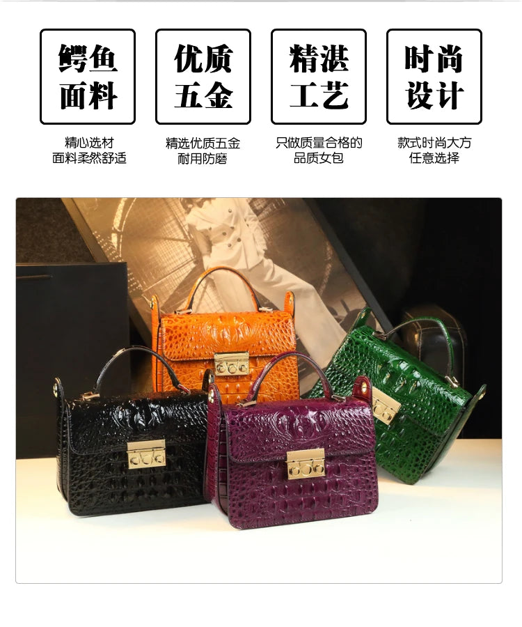 Luxury Designer Genuine Cowhide Leather Brand New High Quality Alligator pattern Shoulder Crossbody Bag Women's Handbag Square