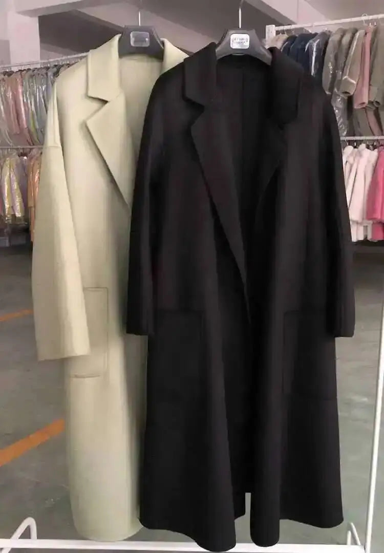 LANMREM 2025 High-End Water Ripple Double-Sided Wool Coat | Long Robe-Style