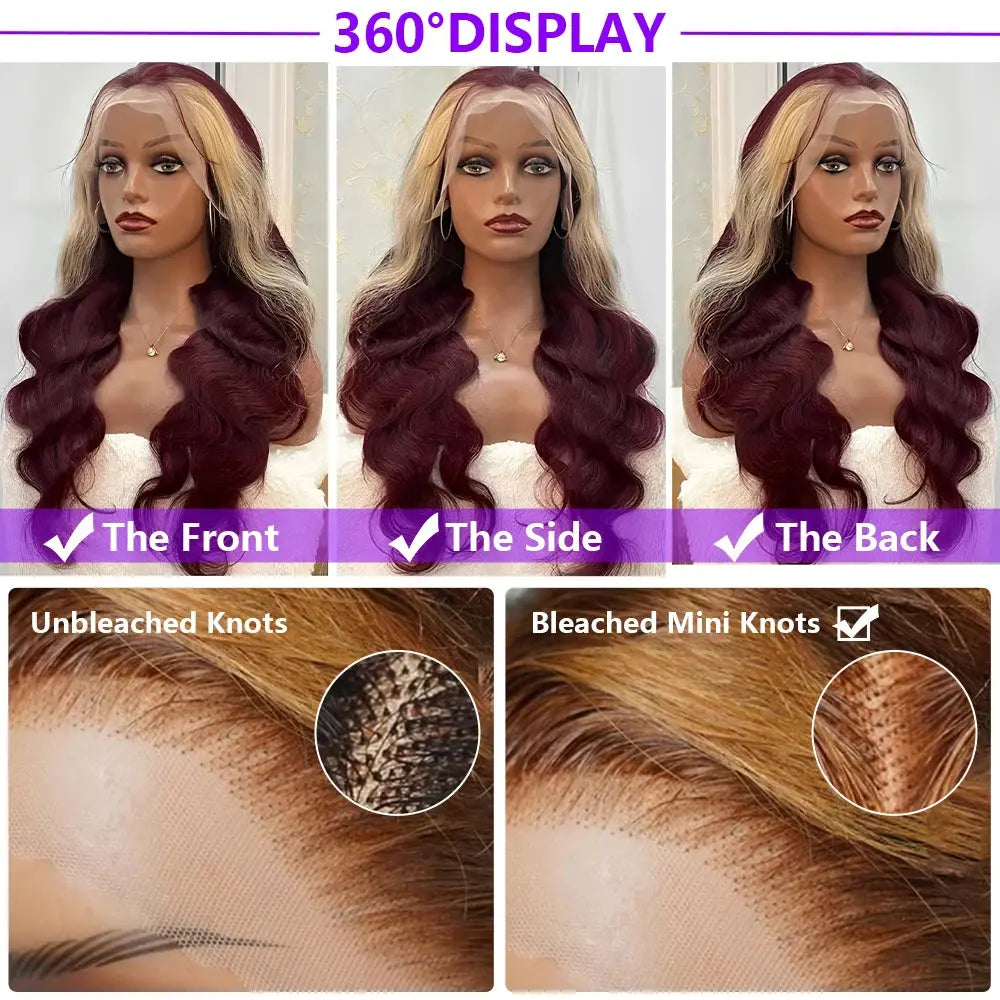 Colored Highlight Hd Transparent Body Wave Lace Front Wigs Omber Blonde With Burgundy Red Human Hair Wigs Brazilian JNi3 shop