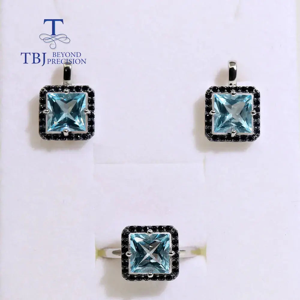 New arrival !925 sterling silver Jewelry set natural gemstone sky blue topaz earring ring women jewelry nice gift for wife JNi3 shop