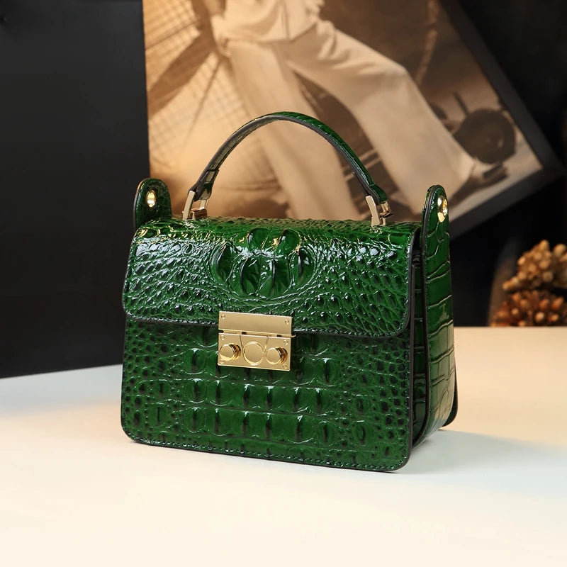 Luxury Designer Genuine Cowhide Leather Brand New High Quality Alligator pattern Shoulder Crossbody Bag Women's Handbag Square