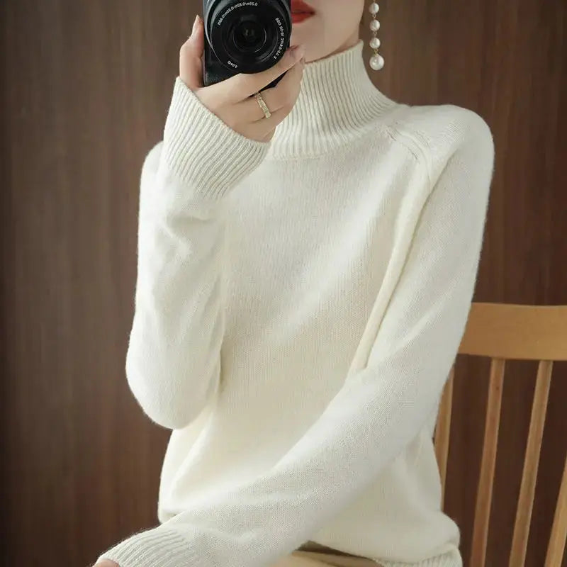 Turtleneck Pullover Fall/winter Cashmere Sweater Women Pure Color Casual Long-sleeved Loose Pullover Bottoming Women's JNi3 shop