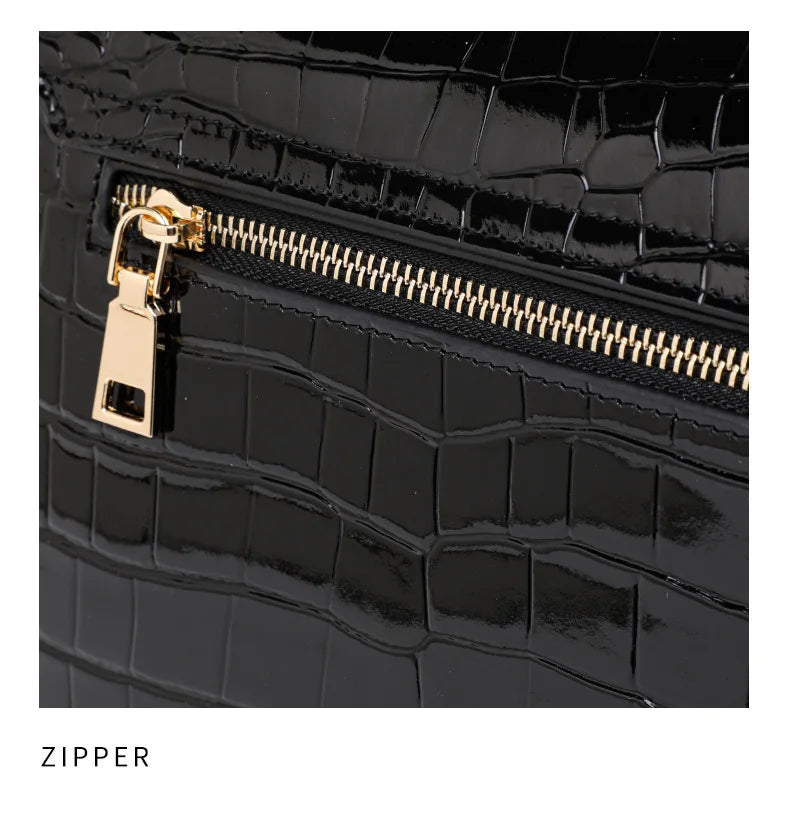 New Lacquer Skin Crocodile Pattern Women's Handbag Top Layer Cowhide Styled High Grade Single Shoulder Crossbody Bag