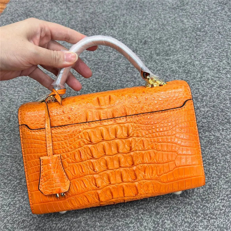 Genuine Alligator Skin Key Lock Closure Lady Small Green Handbag Authentic Crocodile Leather Women Flap Purse Cross Shoulder Bag