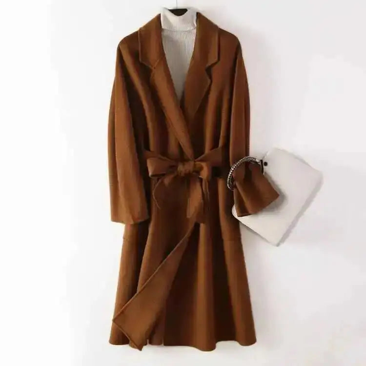 LANMREM 2025 High-End Water Ripple Double-Sided Wool Coat | Long Robe-Style