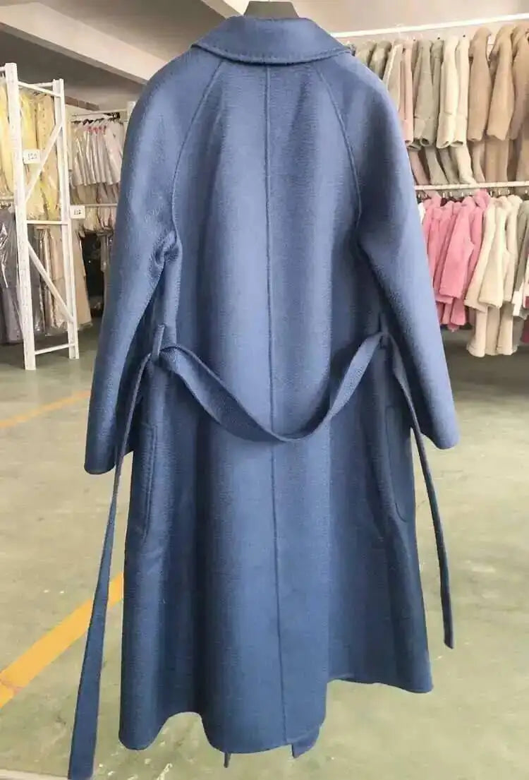 LANMREM 2025 High-End Water Ripple Double-Sided Wool Coat | Long Robe-Style