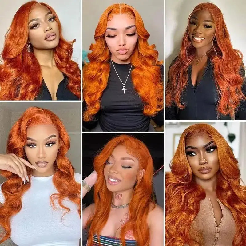 Ginger Orange  Honey Blonde Color Body Wave Synthetic 13X4 HD Lace Frontal Wig For Women Prepucked With Baby Hair Glueless Wigs JNi3 shop