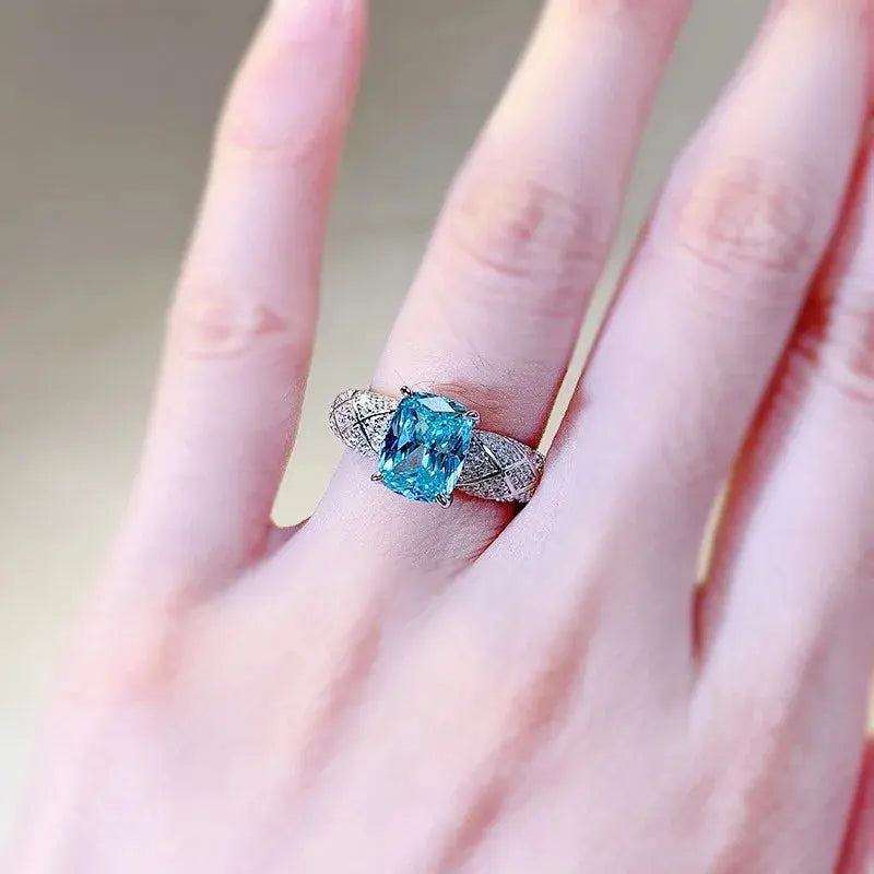 7*9MM Radiant Cut Paraiba Tourmaline Gemstone Luxury Ring For Women 100% 925 Sterling Silver Wedding Party Fine Jewelry JNi3 shop