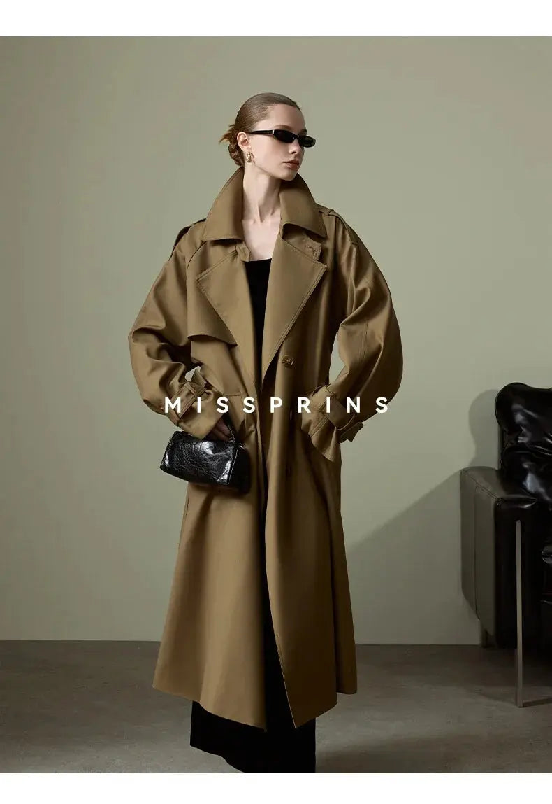 Lautaro Spring Autumn Long Khaki Trench Coat for Women Belt Double Breasted Chic Luxury Designer European Fashion Clothes 2025 JNi3 shop