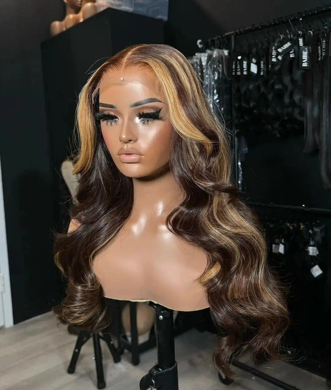 13x6 Reddish Brown Women's Wigs Synthetic Lace Front Wig Red Body Wave Lace Frontal Wig Glueless Pre Plucked With Baby Hair Wig JNi3 shop