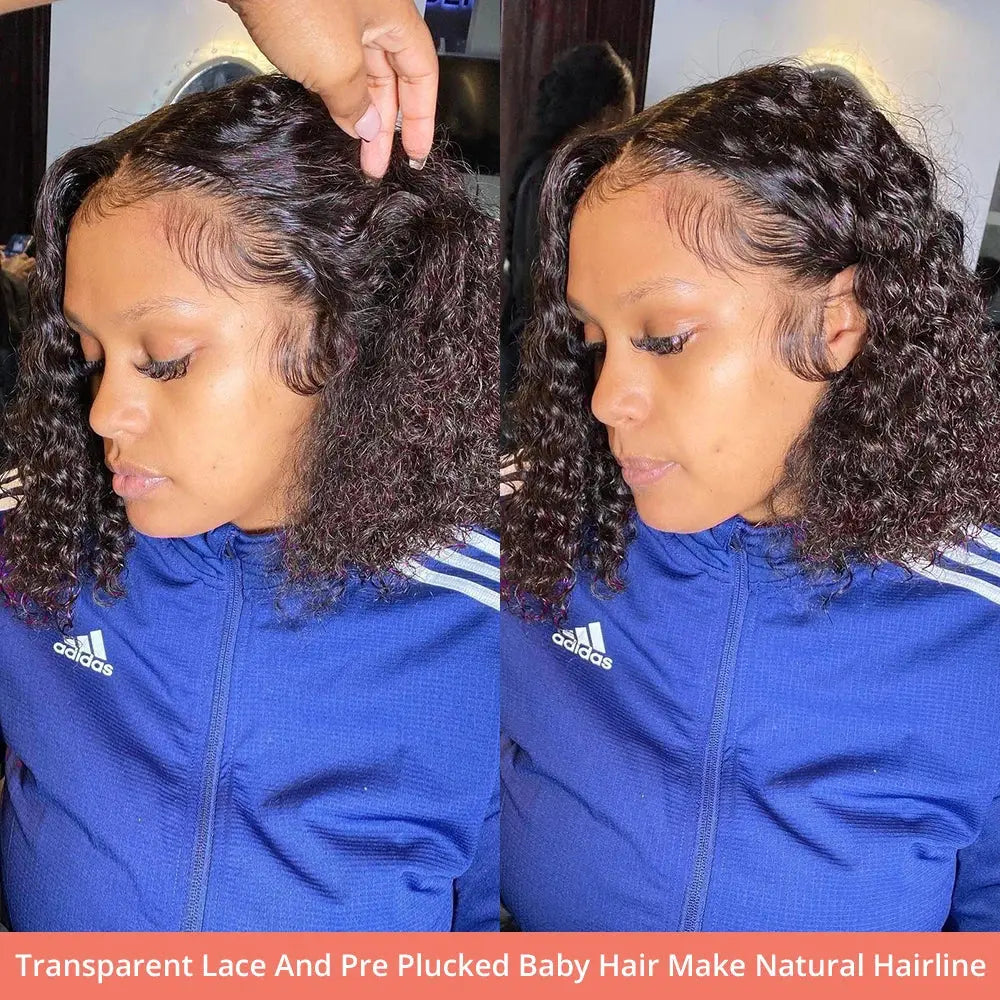 13x6 Short Curly Bob Deep Water Wave Lace Frontal Wigs 7x5 Glueless Wig 100% Human Hair Wig 250% Density 12 14 Inch For Women JNi3 shop
