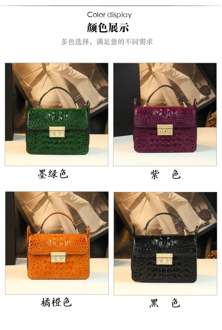 Luxury Designer Genuine Cowhide Leather Brand New High Quality Alligator pattern Shoulder Crossbody Bag Women's Handbag Square